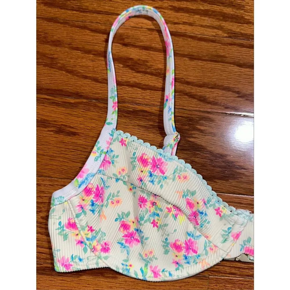 Kulani Kinis Ditzy Floral Ribbed Underwire Swim Bikini Top Size S